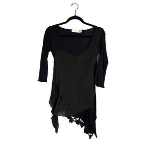 NWOT 4 Love And Liberty 3/4 Sleeve Boho Top Black Asymmetrical Flowy XS‎